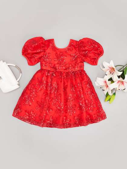 Pantaloons Junior Girl's
                    Embellished Floral Puff Sleeve Fit & Flare
                    Dress