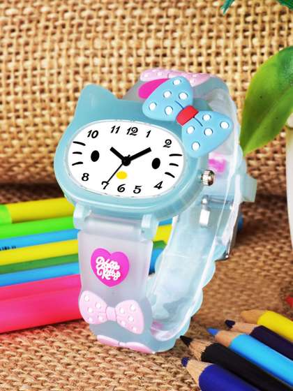 Shocknshop Girls Printed
                    Dial & Straps Analogue Watch 339 SkyBlue Kitty
