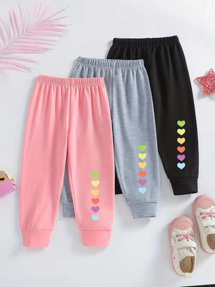 BAESD Girls Pack Of 3
                      Printed Pure Cotton Mid-Rise Joggers