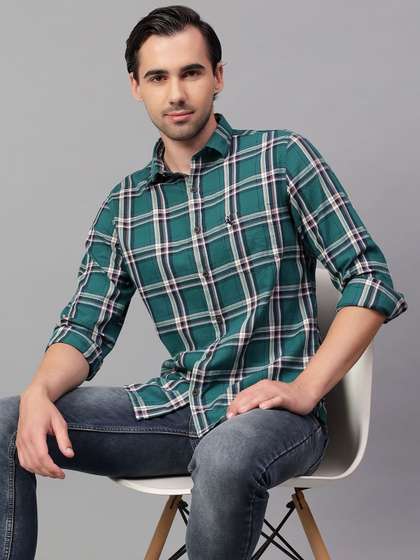 Price History of Cantabil Men Spread Collar Tartan Checked Cotton