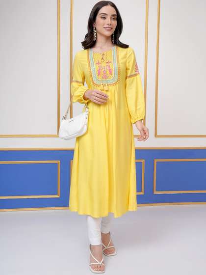 Vishudh Yellow Embroidered Kurta