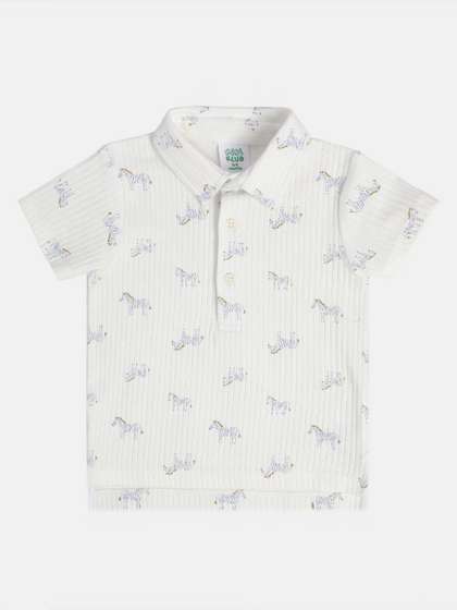MINI KLUB Boys Conversational Printed Polo Collar Cotton T-shirt