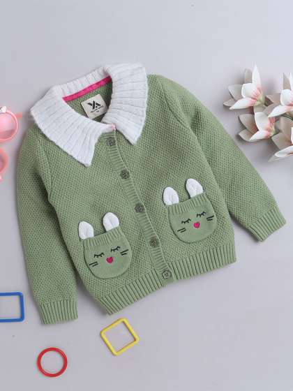 Yellow Apple Girls Self
                    Long Sleeves Design Cable Knit Woollen Cardigans
                    Sweaters