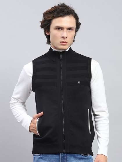 Monte Carlo Men V Neck Sleeveless Sweater Vest with Zip Detail Detail