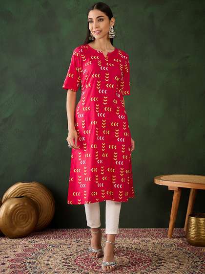 Sangria X fwd Geometric Printed Pure Cotton Straight Kurta