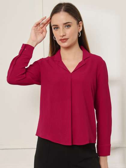 FITHUB Women Solid Cuban Collar Top