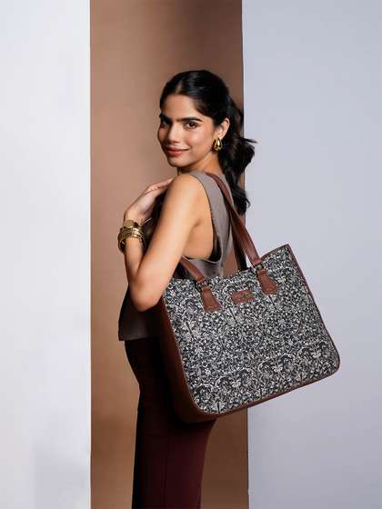 ZOUK Ethnic Motifs Printed Structured Tote Bag