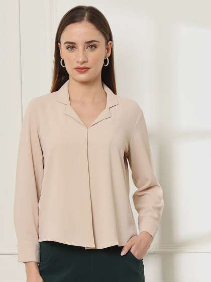 FITHUB Women Solid Cuban Collar Top