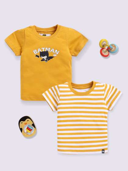 YK X Minute Mirth Boys Set of 2 Batman Printed Pure Cotton T-shirts