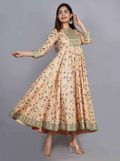 Sa Rasa Floral Printed Woven Design Mandarin Collar Anarkali Kurta