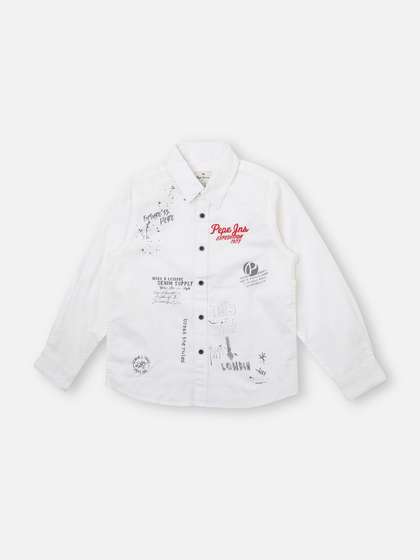 Pepe Jeans Boys Spread
                    Collar Typography Printed Cotton Casual Shirt