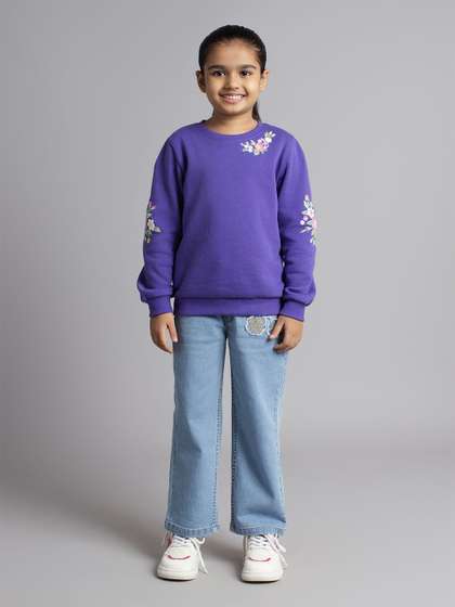 Ed-a-Mamma Girls Floral
                    Printed Round Neck Cotton Pullover Sweatshirt