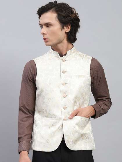 Monte Carlo Floral
                        Woven Design Mandarin Collar Nehru Jacket