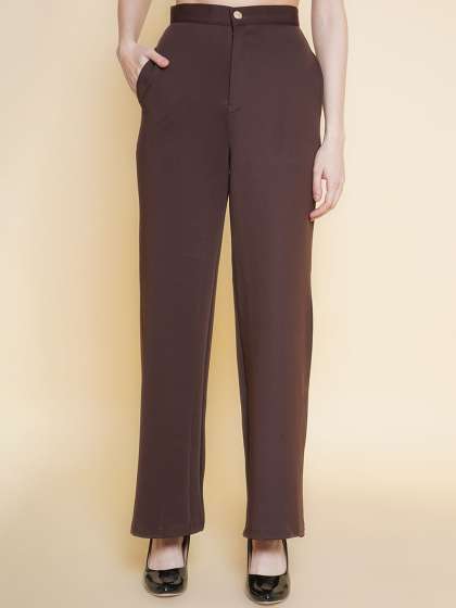 KATLINE Women Solid Mid-Rise Relaxed Trousers