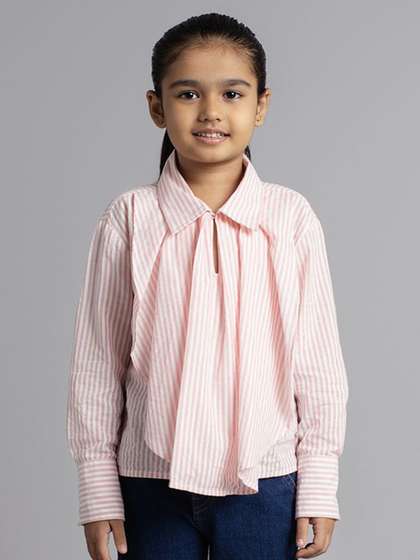 Ed-a-Mamma Girls
                      Vertical Striped Shirt Collar Cotton Top