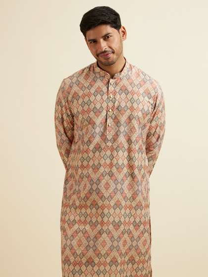 Manyavar Printed Mandarin Collar Kurta
