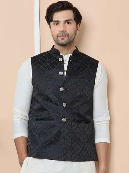 See Designs Woven Design Nehru Jacket