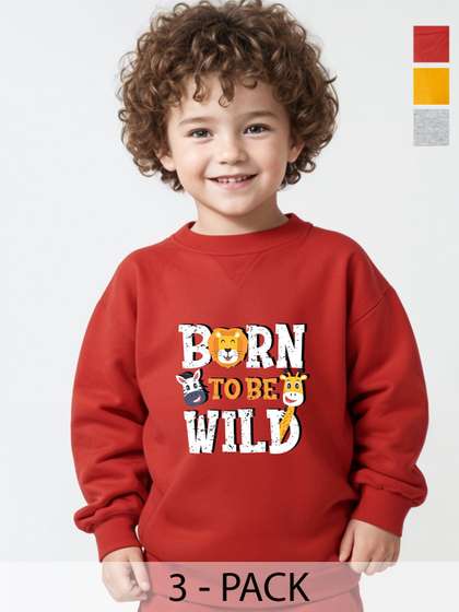 x2o Unisex Kids Pack Of
                    3 Typography Printed Round Neck Cotton Pullover
                    Sweatshirts