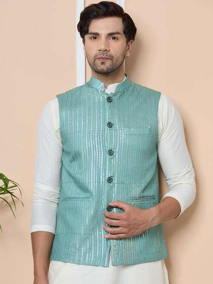 See Designs Embellish Cotton Nehru Jacket