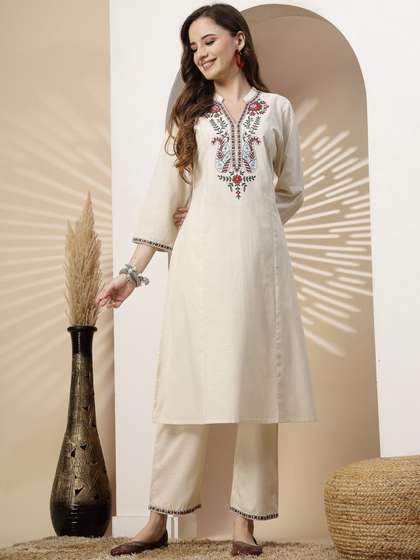 Nayam By Lakshita
                        Paisley Embroidered Linen Kurta with Palazzos