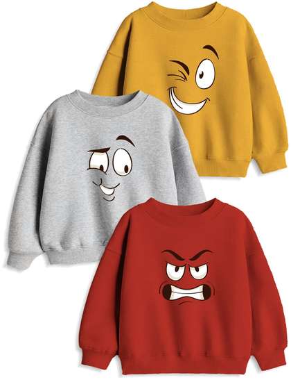 Minicult Unisex Kids
                    Pack Of 3 Graphic Printed Round Neck Cotton Pullover
                    Sweatshirts