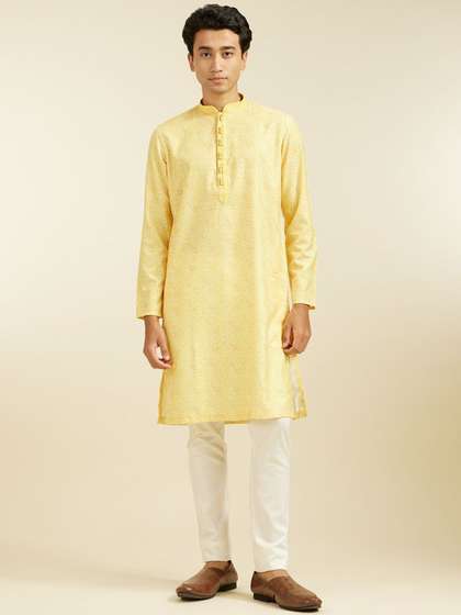 Diwas by Manyavar Geometric Printed Mandarin Collar Straight Kurta