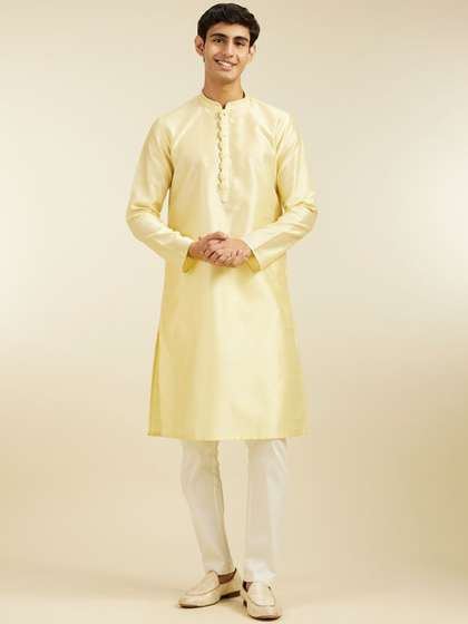 Diwas by Manyavar Ethnic Motifs Woven Design Mandarin Collar Thread Work Straight Kurta