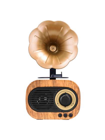 Walrus Unisex Black
                        & Brown Textured Gramophone Bluetooth
                        Speaker