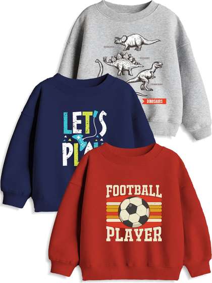 Minicult Unisex Kids
                    Pack Of 3 Typography Printed Round Neck Cotton
                    Pullover Sweatshirts