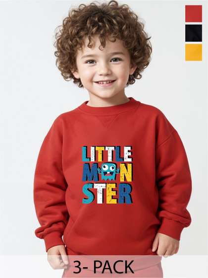 Minicult Unisex Kids
                    Pack Of 3 Typography Printed Round Neck Cotton
                    Pullover Sweatshirts