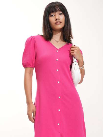 Tokyo Talkies Women
                        Solid Puff Sleeve A-Line Dress