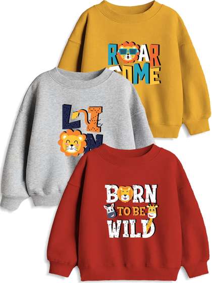 Minicult Unisex Kids
                    Pack Of 3 Typography Printed Round Neck Cotton
                    Pullover Sweatshirts