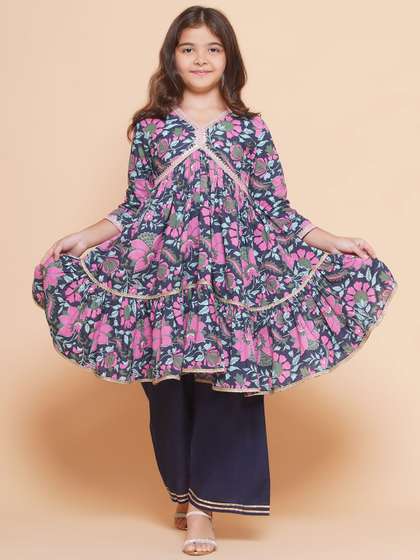 Bitiya by Bhama Girls
                    Floral Printed Empire Gotta Patti Pure Cotton Kurta
                    with Palazzos