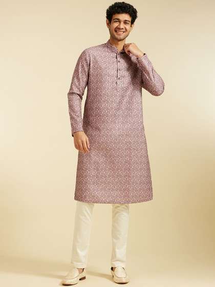 Diwas by Manyavar Geometric Printed Thread Work & Gotta Patti Straight Kurta