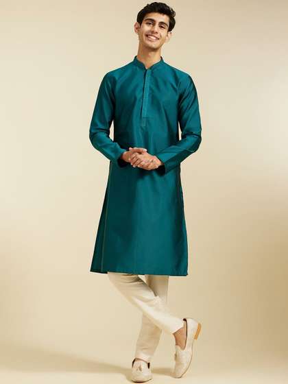 Diwas by Manyavar Geometric Woven Design Thread Work Mandarin Collar Straight Kurta