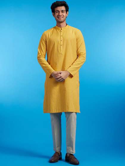 Diwas by Manyavar Striped Printed Cotton Kurta
