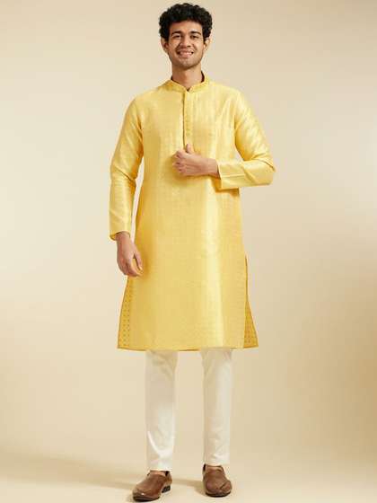 Diwas by Manyavar Woven Design Mandarin Collar Thread Work Straight Kurta