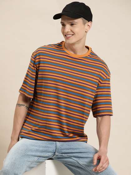 HERE&NOW Men Striped Relaxed Fit T-shirt
