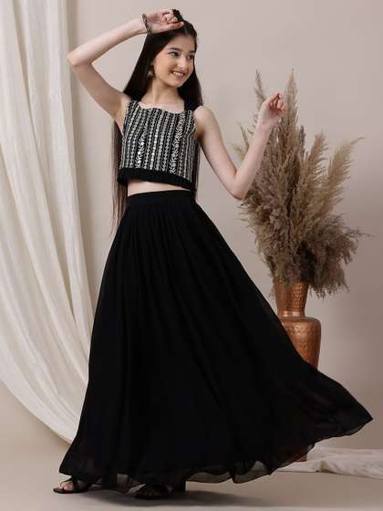 Inddus Girls Embroidered
                    Ready to Wear Lehenga &