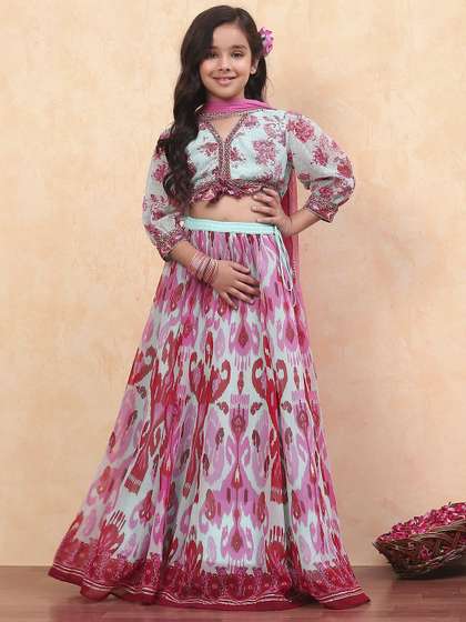 Biba Girls Printed Ready
                    to Wear Lehenga & Blouse With Dupatta