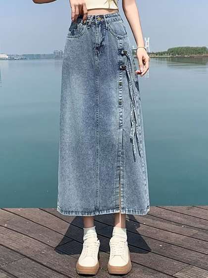 StyleCast x Revolte Denim A-Line Midi Skirts