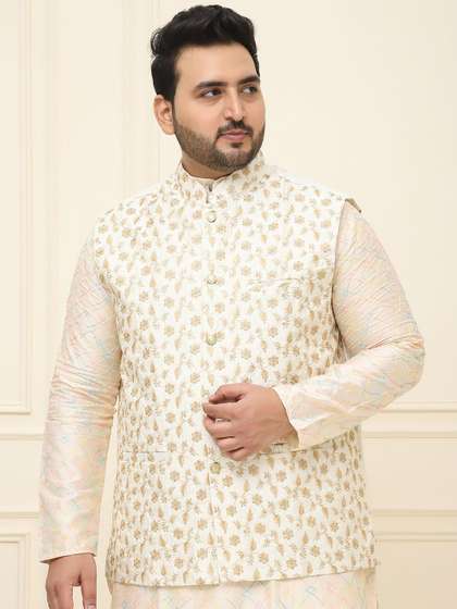 SOJANYA PLUS Men
                        Plus Size Embroidered Mandarin Collar Nehru
                        Jacket