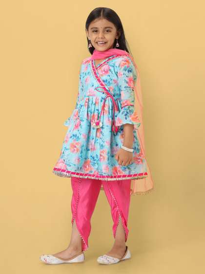 Nauti Nati Girls
                      Floral Printed Angrakha Anarkali Kurti With Dhoti
                      Pants & Dupatta