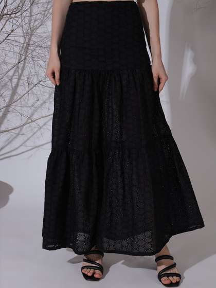 NEUDIS Self Design Flared Maxi Skirts