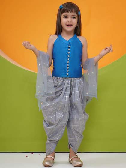 Aj DEZInES Girls
                        Mandarin Collar Top With Dhoti Pants &
                        Dupatta