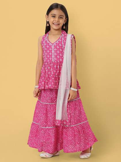Nauti Nati Girls Printed
                    Sleeveless Sharara Set with Dupatta