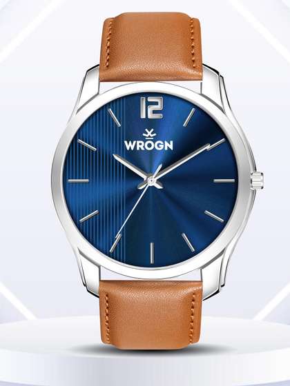 WROGN Men Brass Dial
                    & Leather Straps Analogue Watch WR-6606-Blue