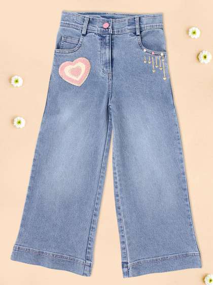 CUTECUMBER Girls Relaxed
                    Fit Low Distress Light Fade Mid-Rise Cotton
                    Stretchable Jeans