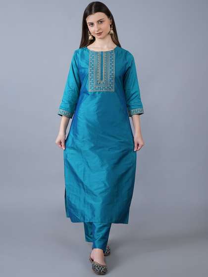 KALINI Ethnic Motifs Embroidered Regular Kurta with Trousers