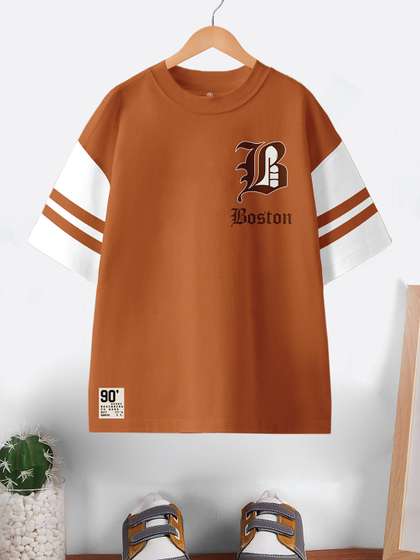 BAESD Boys Varsity Printed Round Neck Pure Cotton Oversized T-shirt